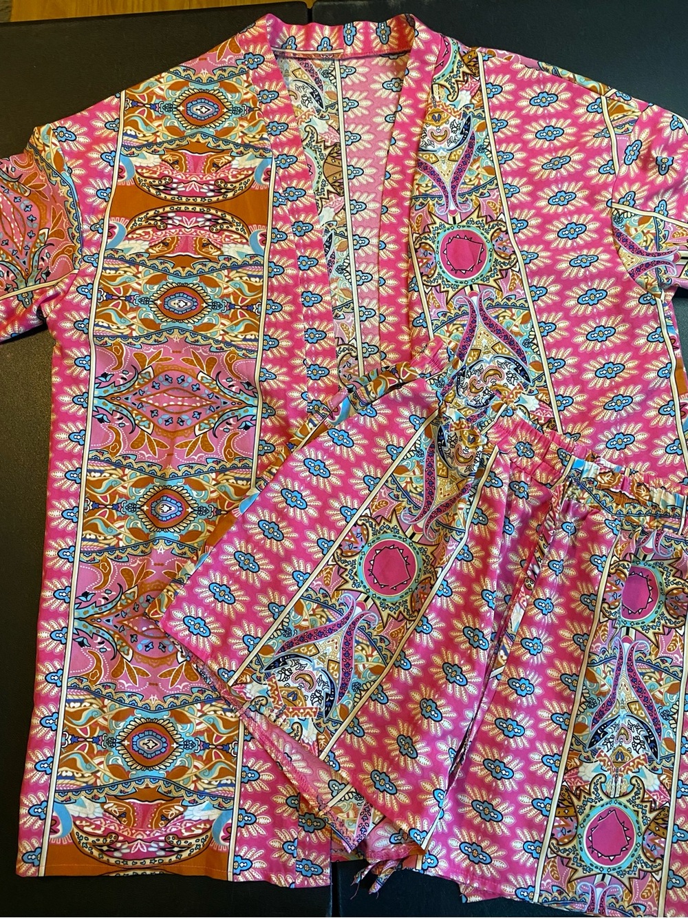 SHEIN Pink Paisley-Print Two-Piece Set with Multicolor Accents